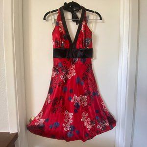 B. Darlin Red Floral Halter Dress